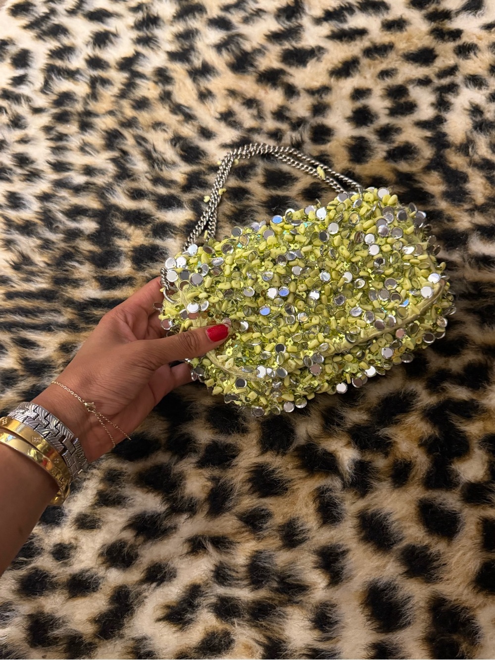 Embellished Lime Sequin Shoulder Bag